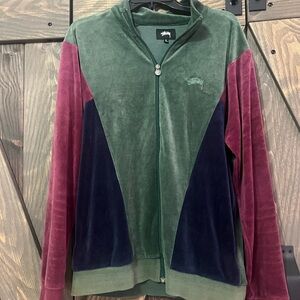 Stussy Green and Burgundy Velour Jacket